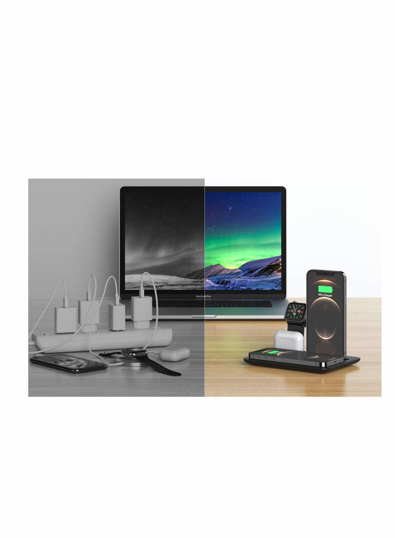 SYOSI 15W Wireless Charger, 4 in 1 Fast Charging Station for Apple iWatch Series 6/5/4/3/2/1,Multi-Function Wireless Charger Stand, Wireless Charging Stand for iPhone 13/12/11, Samsung S21/20 - Image 3