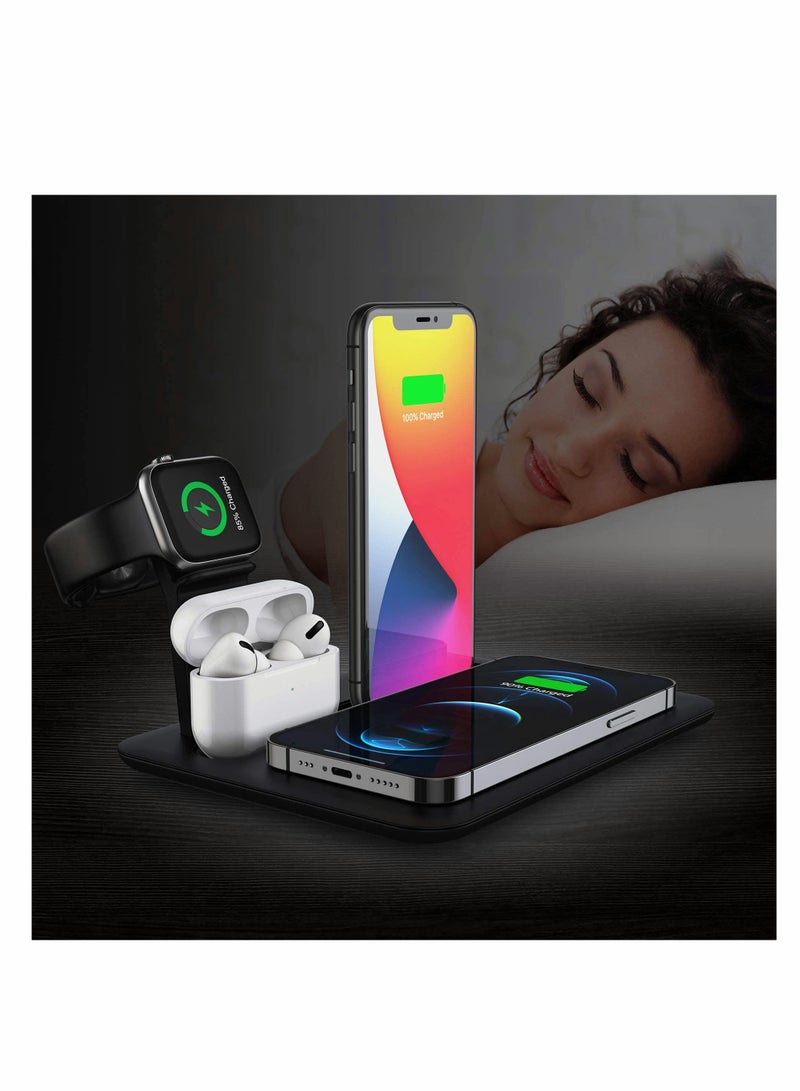 SYOSI 15W Wireless Charger, 4 in 1 Fast Charging Station for Apple iWatch Series 6/5/4/3/2/1,Multi-Function Wireless Charger Stand, Wireless Charging Stand for iPhone 13/12/11, Samsung S21/20 - Image 5