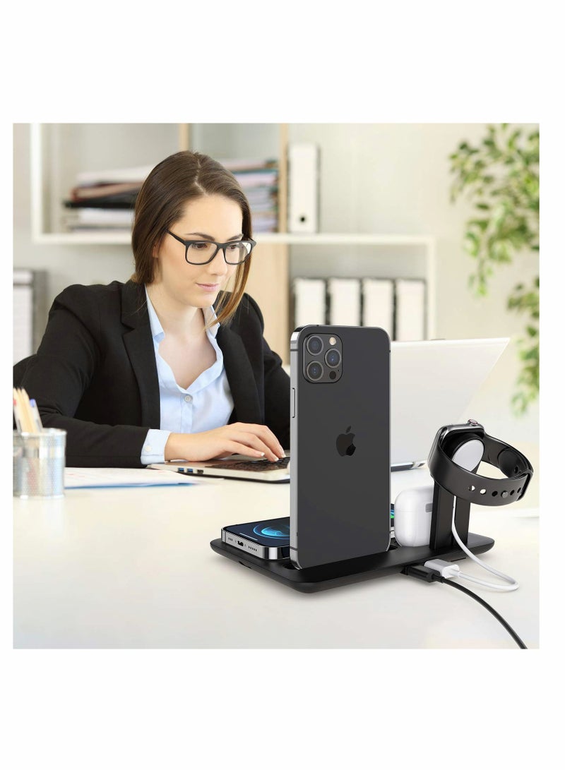 SYOSI 15W Wireless Charger, 4 in 1 Fast Charging Station for Apple iWatch Series 6/5/4/3/2/1,Multi-Function Wireless Charger Stand, Wireless Charging Stand for iPhone 13/12/11, Samsung S21/20 - Image 4