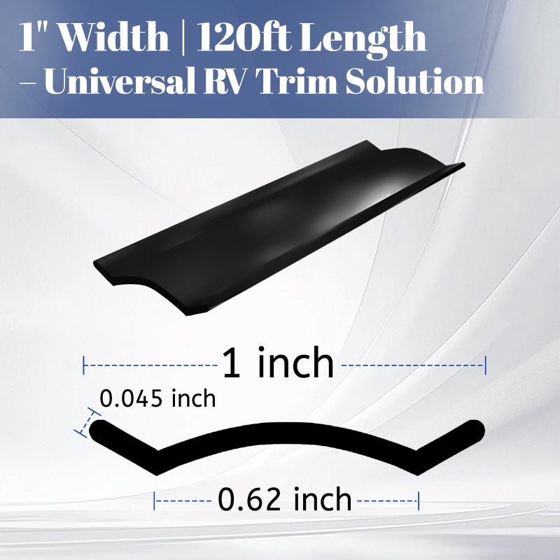 Botyboty 1" RV Vinyl Trim Molding Insert, 120FT RV Weather Stripping Exterior Screw Cover Trim Molding Exterior, Camper Weather Stripping Camper Trailer Roof Corner Gutter Seal Black - Image 2