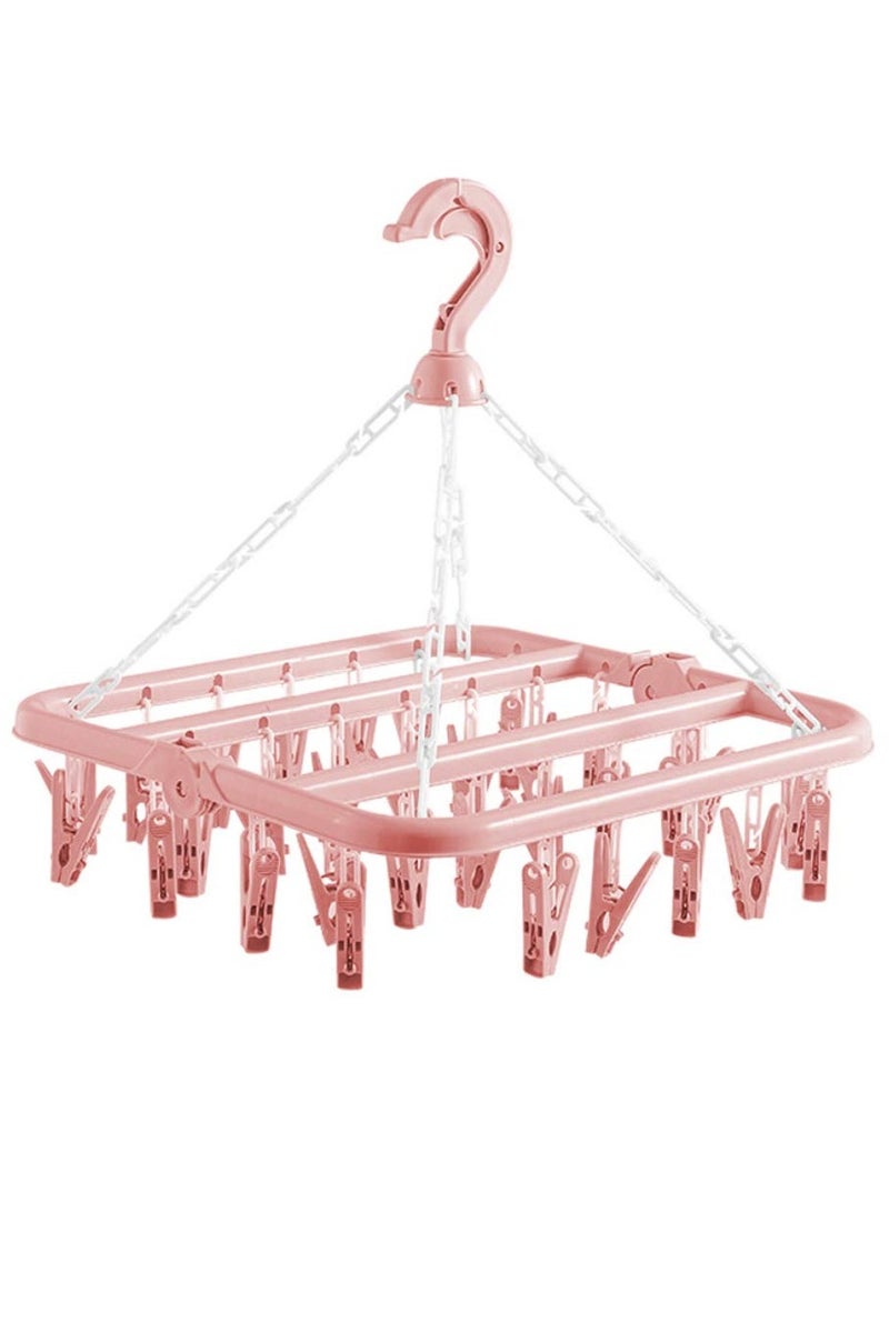 Sock Airer with 32 Clips, Indoor and Outdoor Clothes Hanging Airer, Folding Rotary Clothes Airer for Socks, Underwear and Small Clothes (Pink) - Image 1