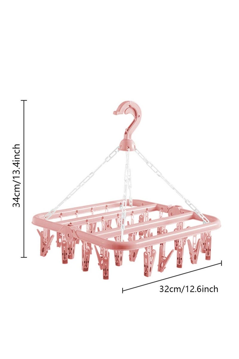 Sock Airer with 32 Clips, Indoor and Outdoor Clothes Hanging Airer, Folding Rotary Clothes Airer for Socks, Underwear and Small Clothes (Pink) - Image 2