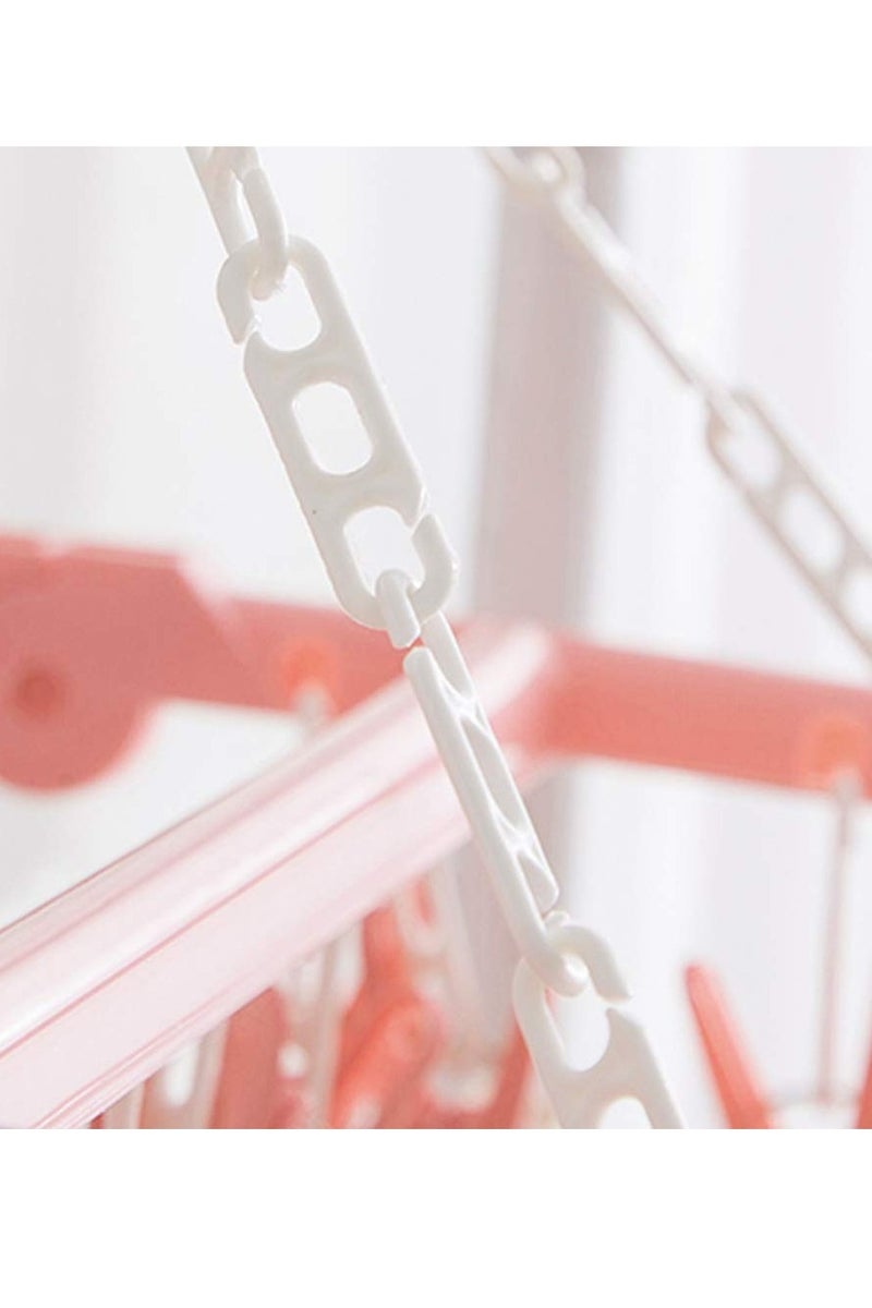 Sock Airer with 32 Clips, Indoor and Outdoor Clothes Hanging Airer, Folding Rotary Clothes Airer for Socks, Underwear and Small Clothes (Pink) - Image 4