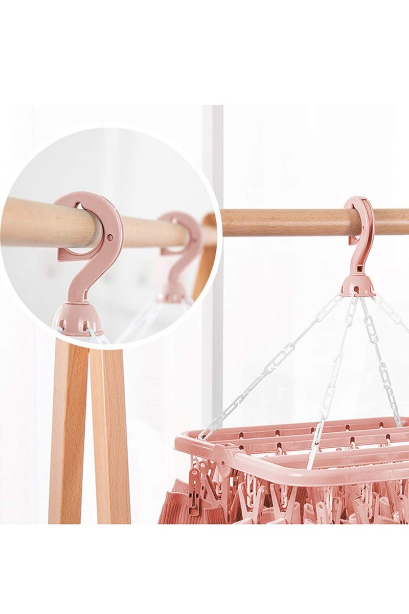 Sock Airer with 32 Clips, Indoor and Outdoor Clothes Hanging Airer, Folding Rotary Clothes Airer for Socks, Underwear and Small Clothes (Pink) - Image 3