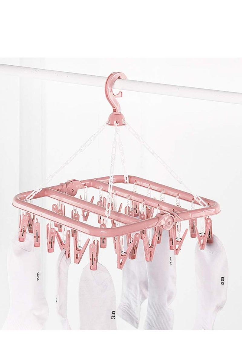 Sock Airer with 32 Clips, Indoor and Outdoor Clothes Hanging Airer, Folding Rotary Clothes Airer for Socks, Underwear and Small Clothes (Pink) - Image 5