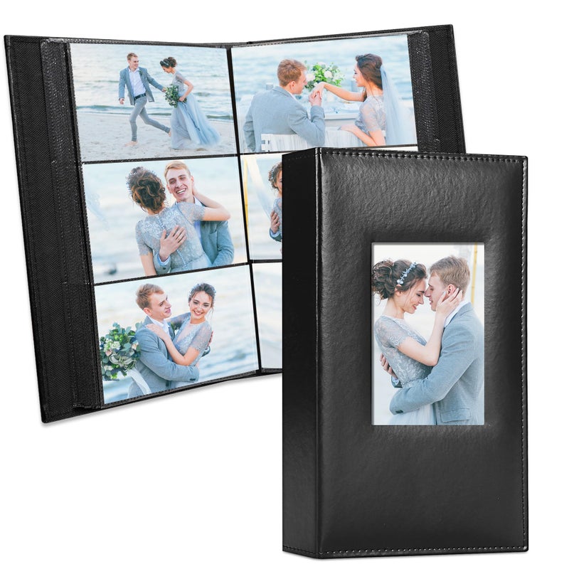 Vienrose Photo Album 4x6 300 Photos Leather Cover Picture Book with 300 Horizontal Pockets Slipin Picture Albums for Wedding Baby Vacation Black