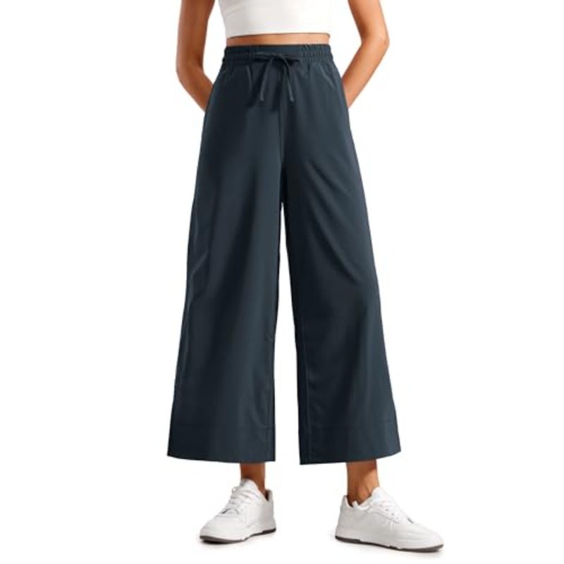 Lightweight Wide Leg Cropped Pants for Women High Waisted Loose Casual Lounge Travel Work Sweatpants Summer Casual, Travel, Comfy, Soft, Split, Loose Fit, Pockets, for Women - Image 1