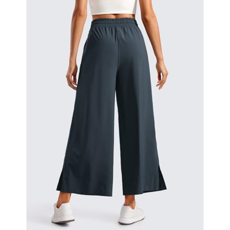 Lightweight Wide Leg Cropped Pants for Women High Waisted Loose Casual Lounge Travel Work Sweatpants Summer Casual, Travel, Comfy, Soft, Split, Loose Fit, Pockets, for Women - Image 2