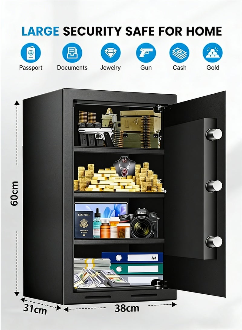 VUCATIN Large Capacity All-Steel Anti-Theft Safe for Office - Business Electronic Password File Cabinet, Large Home Cash & Jewelry Privacy Security Box, Multi-Layer Valuables Storage Safe (H60cm x W38cm x D31cm - IC23) - Image 3