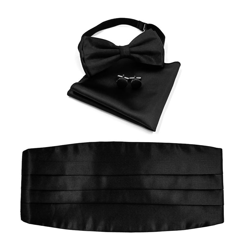 UTF Store UTF Men's Cummerbund Set - Bow Tie (Pretied), Pocket Square & Cufflinks | Formal Wear for Wedding, Party & Business - Image 1