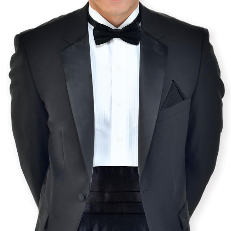 UTF Store UTF Men's Cummerbund Set - Bow Tie (Pretied), Pocket Square & Cufflinks | Formal Wear for Wedding, Party & Business - Image 2