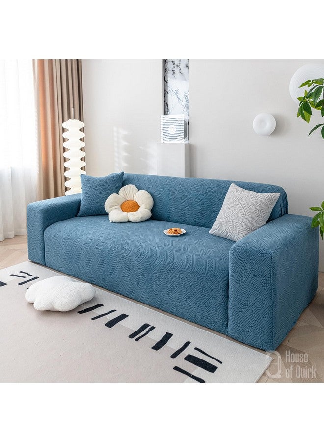 House of Quirk Universal Triple Seater 220 GSM Jacquard Fabric Sofa Cover Soft Touching Cover for Couch Flexible Stretch Sofa Slipcover (Blue, 190-230cm) - Image 1