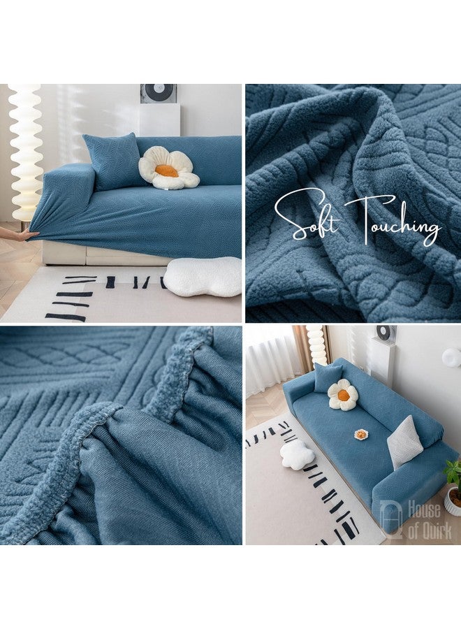 House of Quirk Universal Triple Seater 220 GSM Jacquard Fabric Sofa Cover Soft Touching Cover for Couch Flexible Stretch Sofa Slipcover (Blue, 190-230cm) - Image 3