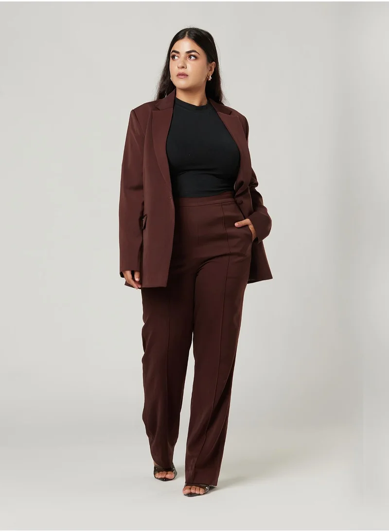 IZEL Dark Brown Fitted Two-piece Suit Set with pants