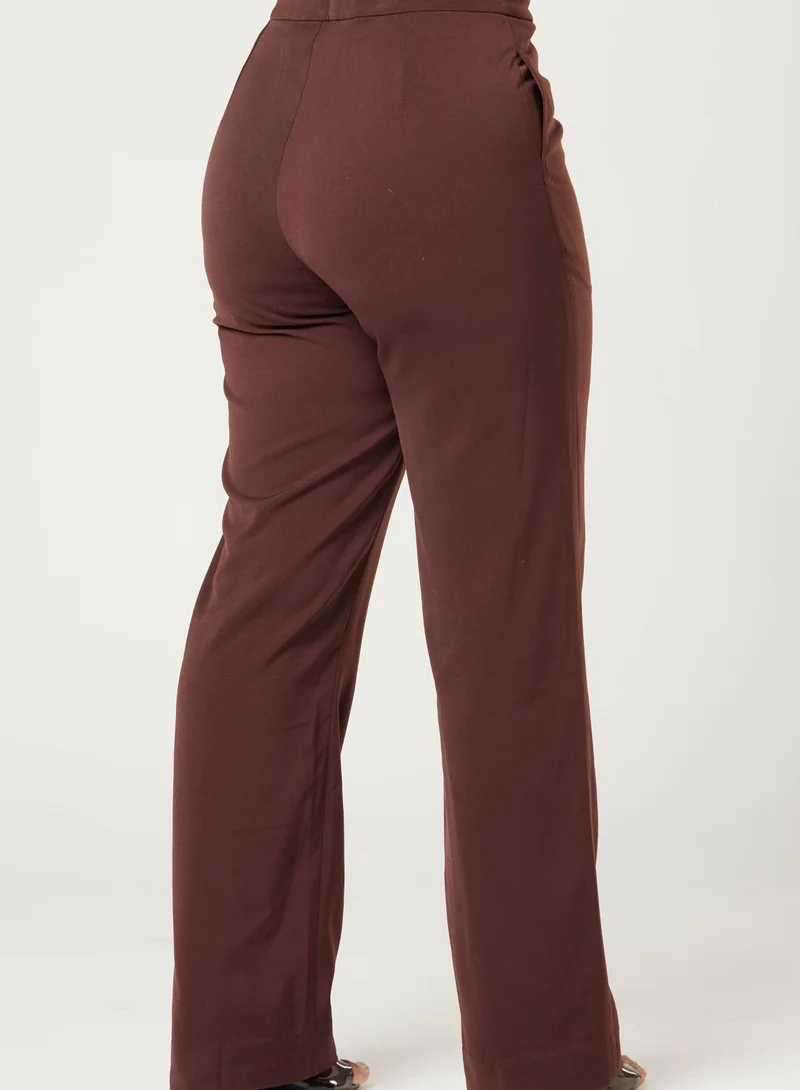IZEL Dark Brown Fitted Two-piece Suit Set with pants