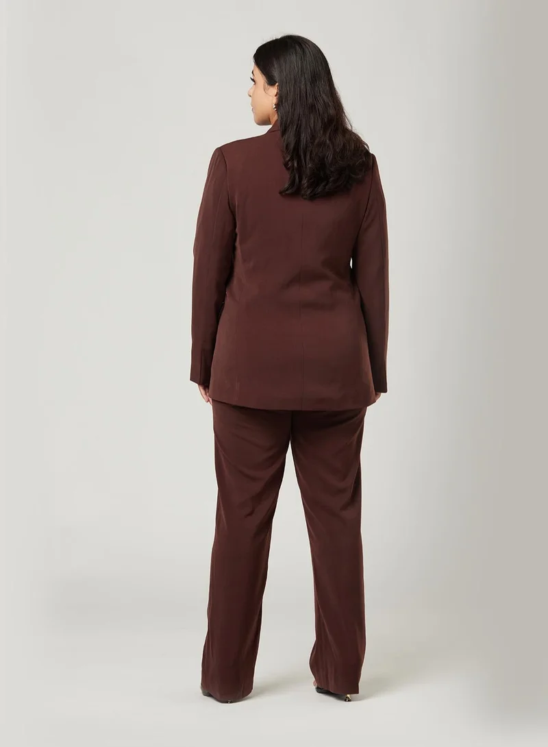 IZEL Dark Brown Fitted Two-piece Suit Set with pants