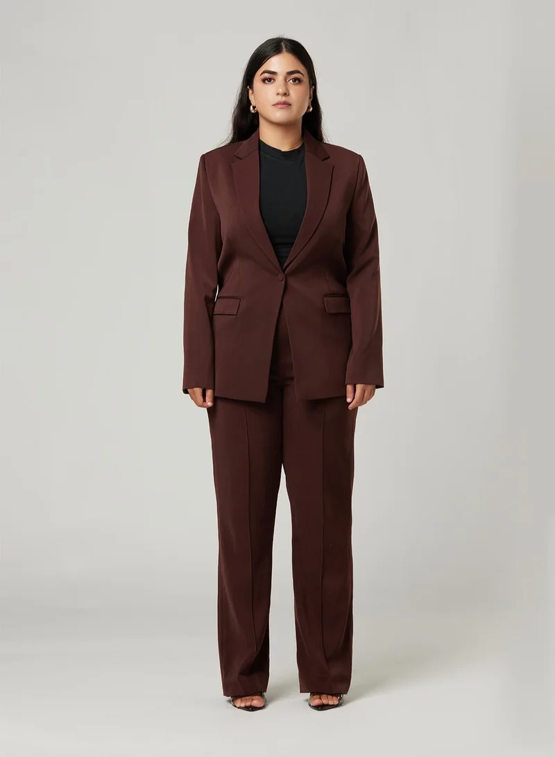 IZEL Dark Brown Fitted Two-piece Suit Set with pants