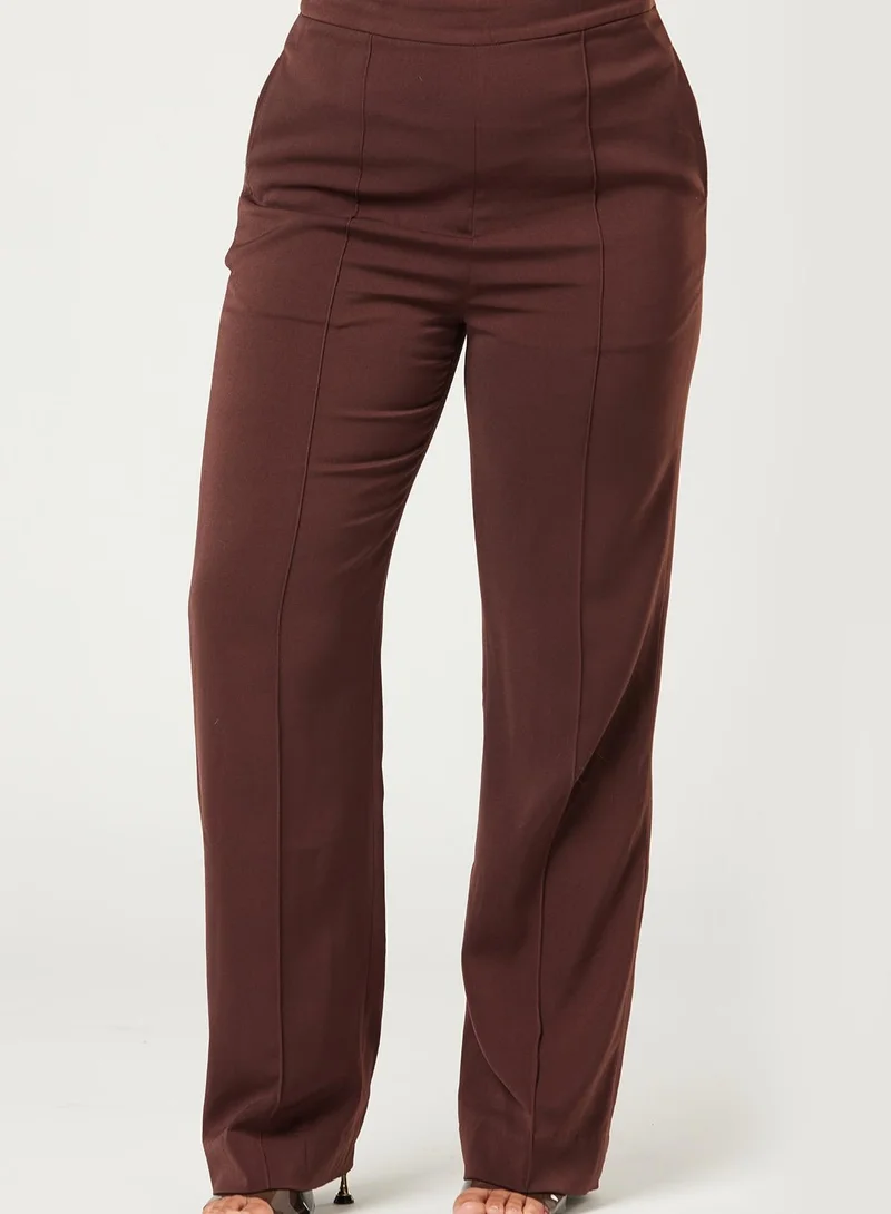 IZEL Dark Brown Fitted Two-piece Suit Set with pants