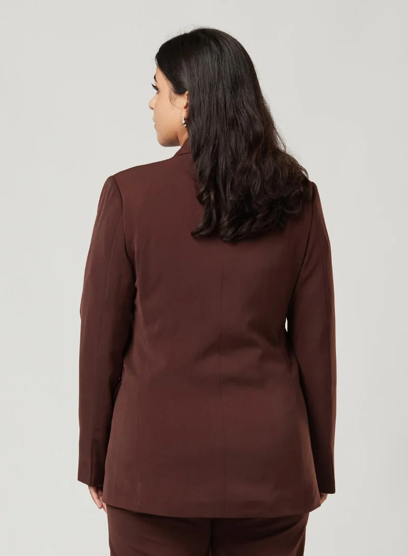IZEL Dark Brown Fitted Two-piece Suit Set with pants