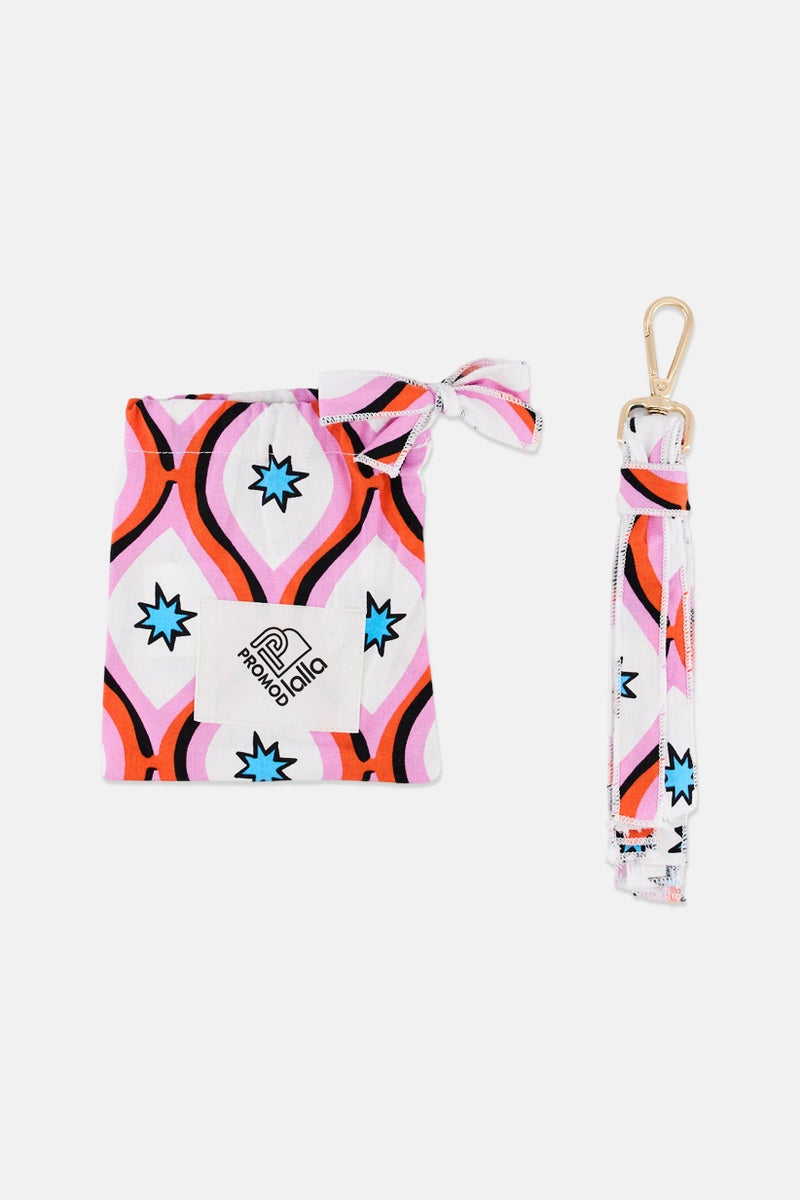 promod Cotton Allover Printed Key Ring With Pouch, Multicolor - Image 3
