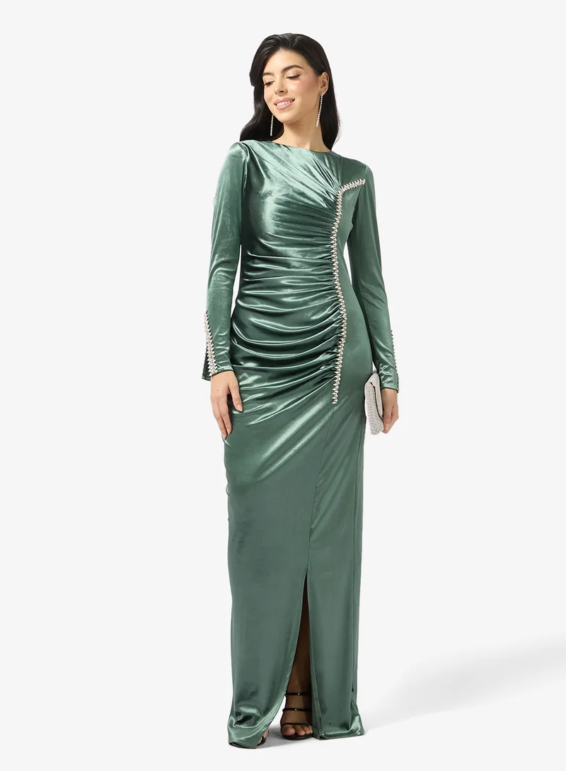 Namshi x  Rhinestone Detail Velvet Bodycon Dress for Women | Best Price UAE