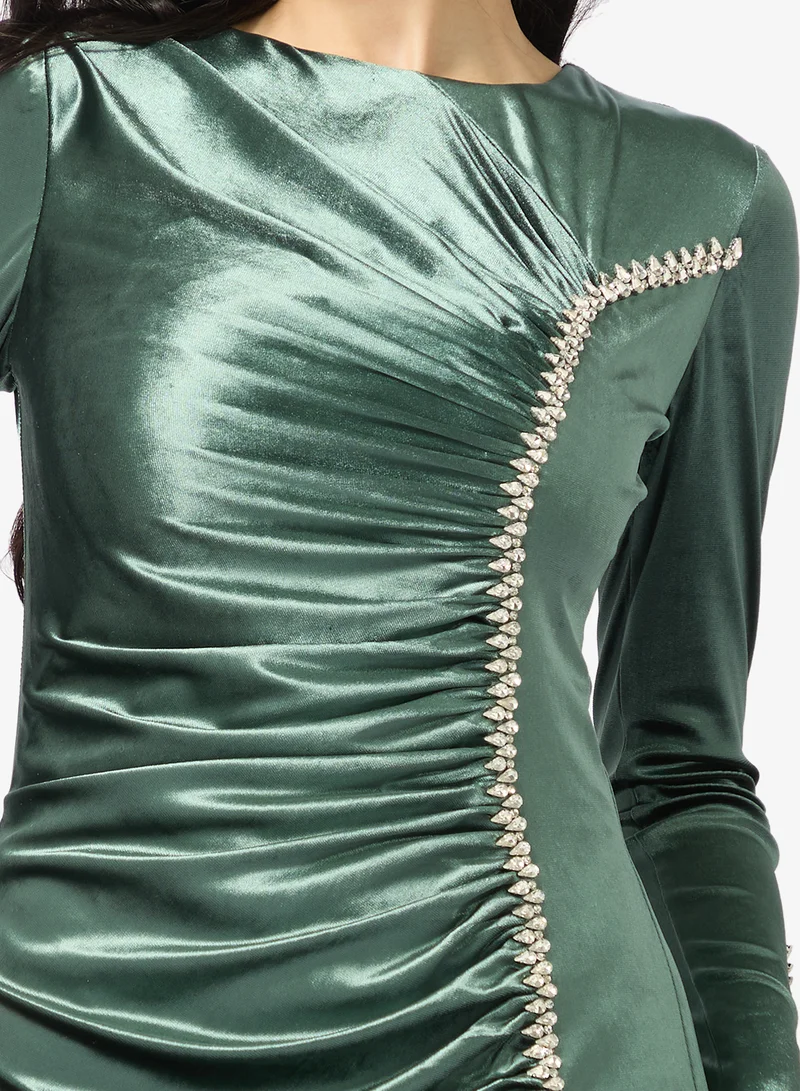 Namshi x  Rhinestone Detail Velvet Bodycon Dress for Women | Best Price UAE