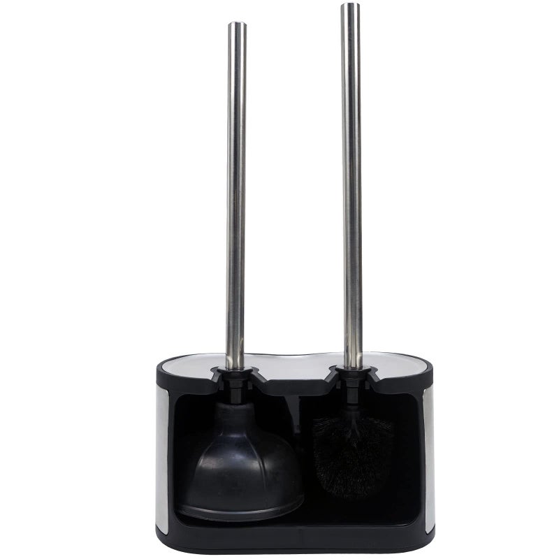 Casaphoria فرشاة مرحاض من الفولاذ المقاوم للصدأ مع حامل ومجموعة مكبس، حاوية قائمة بذاتها للحمام 2 في 1 حامل مخفي، مكبس قوي لإزالة الانسداد