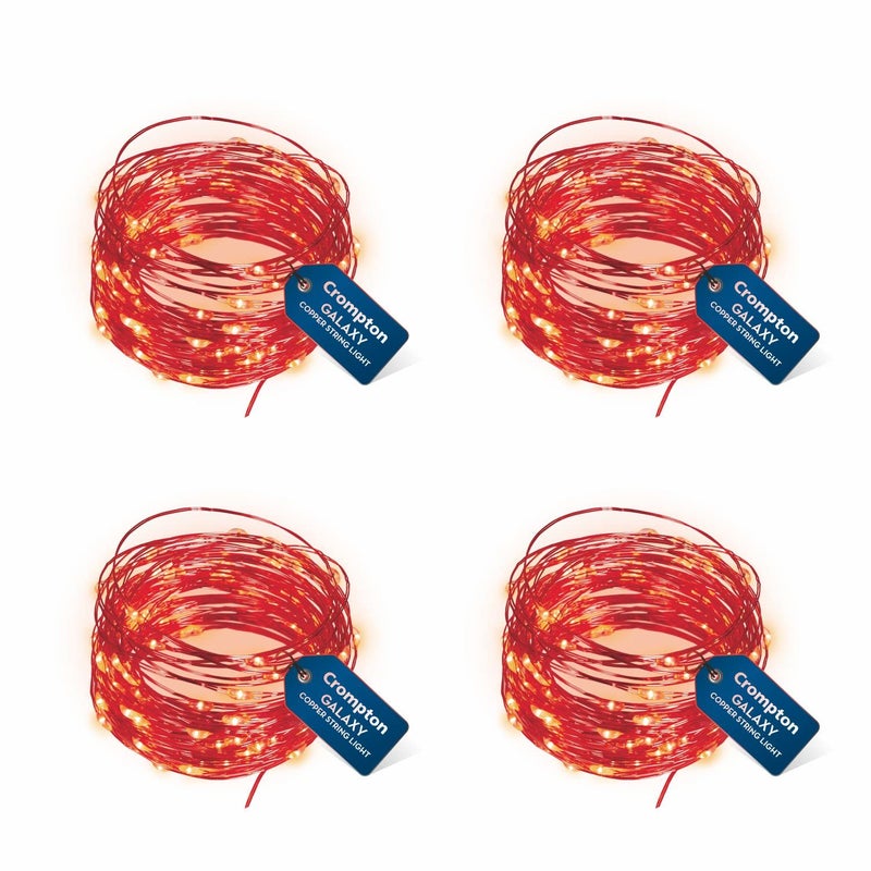 Crompton Galaxy Decoration Copper USB Powered String Fairy Lights with 100 Led Light (10 Meters, Red, Pack of 4) - Image 2