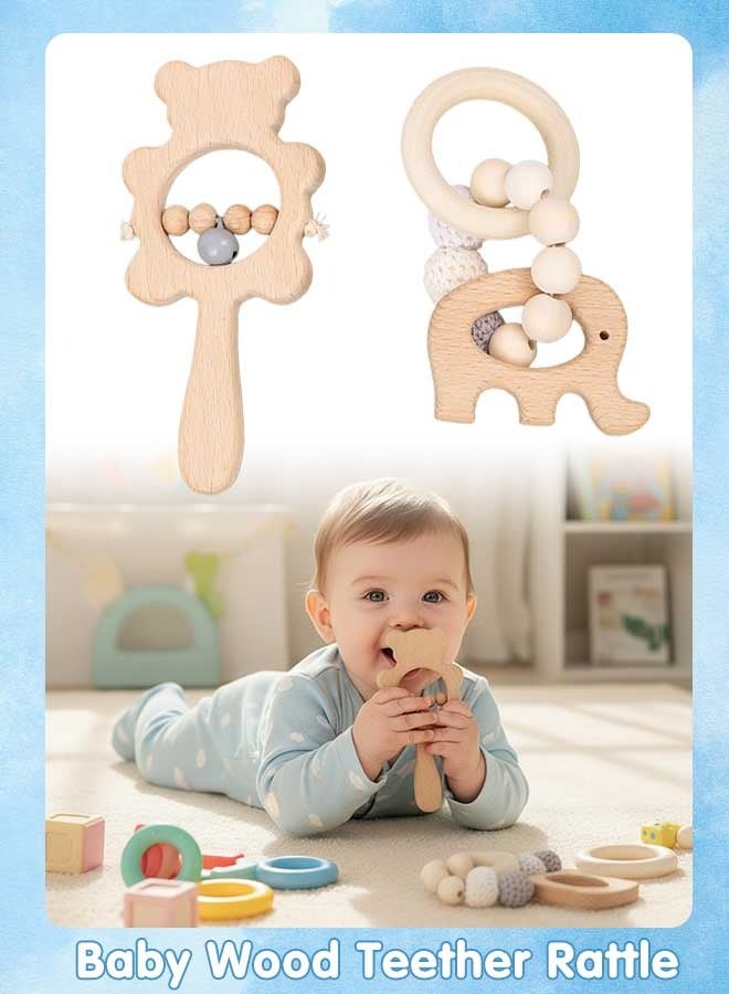 شاربدو 2 قطعة ألعاب الأطفال الخشبية مجموعة ، الطفل حشرجة و التسنين خواتم لحديثي الولادة التسنين الإغاثة - Image 1