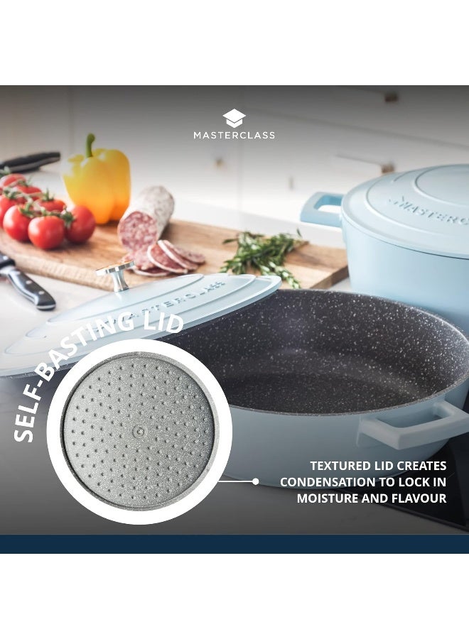 Master Class Masterclass Shallow Casserole Dish With Lid 4L/31 Cm, Lightweight Cast Aluminium, Induction Hob And Oven Safe, Sky Blue - Image 4