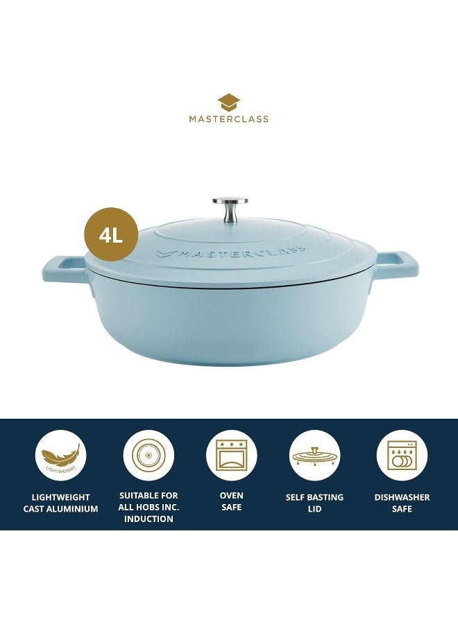 Master Class Masterclass Shallow Casserole Dish With Lid 4L/31 Cm, Lightweight Cast Aluminium, Induction Hob And Oven Safe, Sky Blue - Image 1
