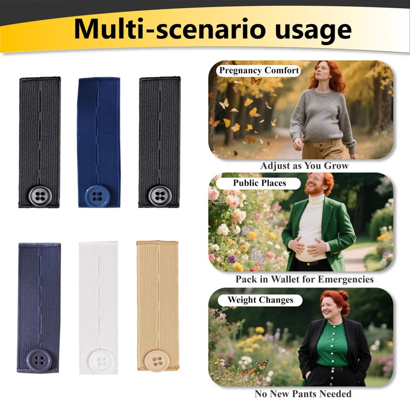 Tzwhwcx Elastic Button Extenders for Jeans, 6PCS Maternity Pants Extender, 3 Button Holes Waist Extenders for Pants for Women/Men/Pregnant Women/Weight Gain for Different Kinds of Pants - Image 4