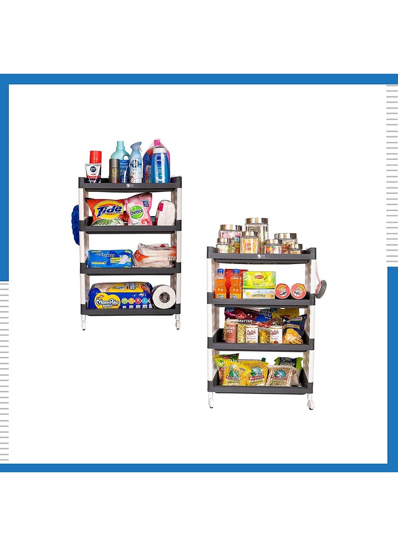 ROLLYWARE ROLLYWARE Lexi Plastic 4 Tier MultiPurpose Storage Organizer Kitchen Rack with Wheels Fruits Vegetable StandBasket for Kitchen 4shelves Grey  - Image 3