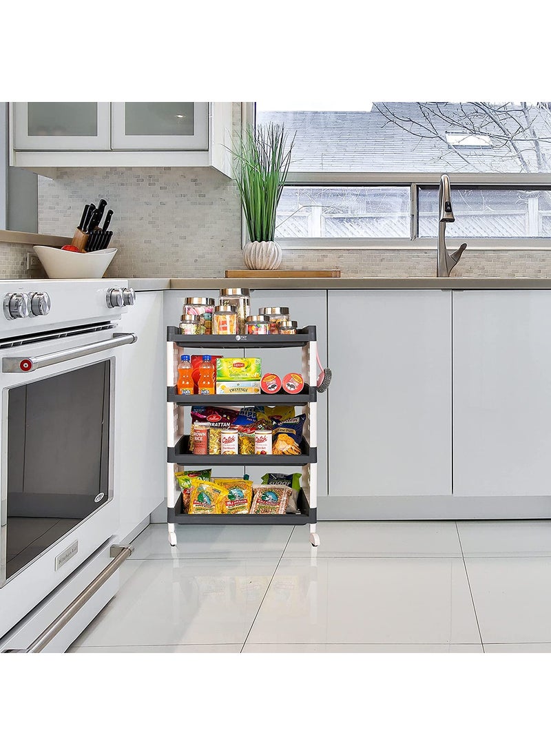 ROLLYWARE ROLLYWARE Lexi Plastic 4 Tier MultiPurpose Storage Organizer Kitchen Rack with Wheels Fruits Vegetable StandBasket for Kitchen 4shelves Grey  - Image 4
