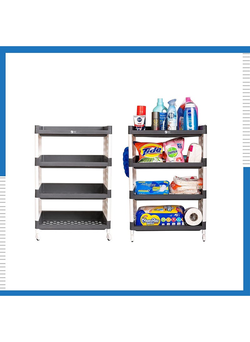 ROLLYWARE ROLLYWARE Lexi Plastic 4 Tier MultiPurpose Storage Organizer Kitchen Rack with Wheels Fruits Vegetable StandBasket for Kitchen 4shelves Grey  - Image 2