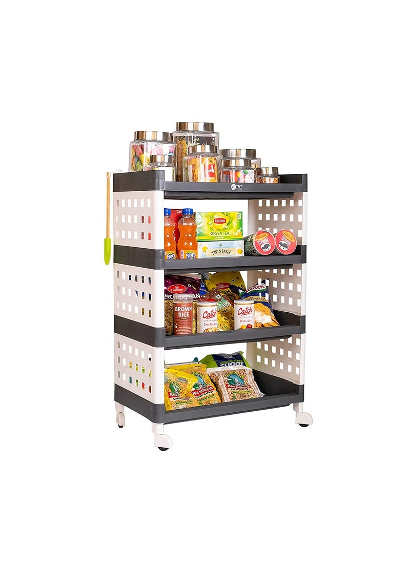 ROLLYWARE ROLLYWARE Lexi Plastic 4 Tier MultiPurpose Storage Organizer Kitchen Rack with Wheels Fruits Vegetable StandBasket for Kitchen 4shelves Grey  - Image 1