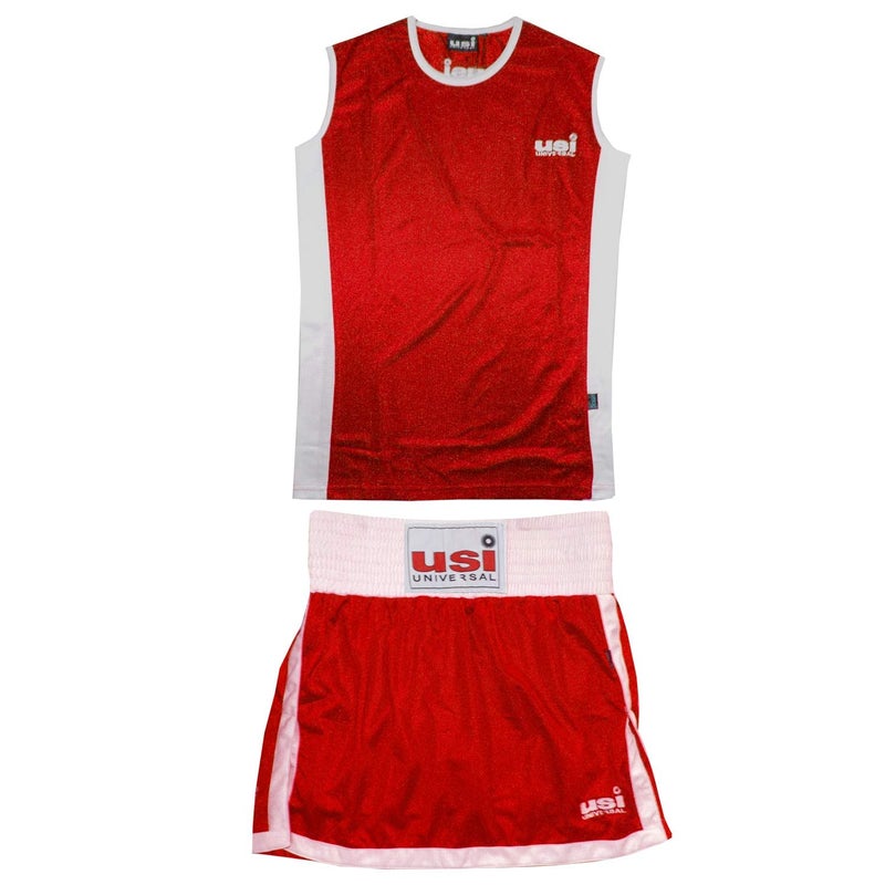 USI UNIVERSAL THE UNBEATABLE 409LSV Polyester and Mesh Fabric Boxing Short and Vest Set for Women/Girls (Red, Size 36) - Image 5