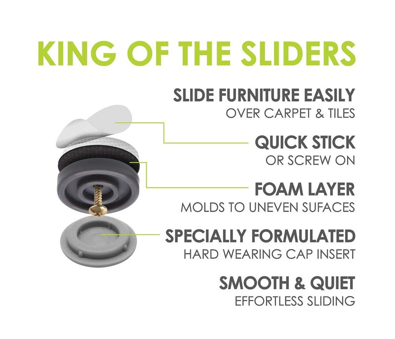 Slipstick GorillaGlides 1 Inch Chair Sliders/Furniture Floor Protectors (16 Furniture Glides) Self-Adhesive Screw On Chair Glides for Sliding on Low-Pile Carpet & Hard Surface Floors, Round - Image 3