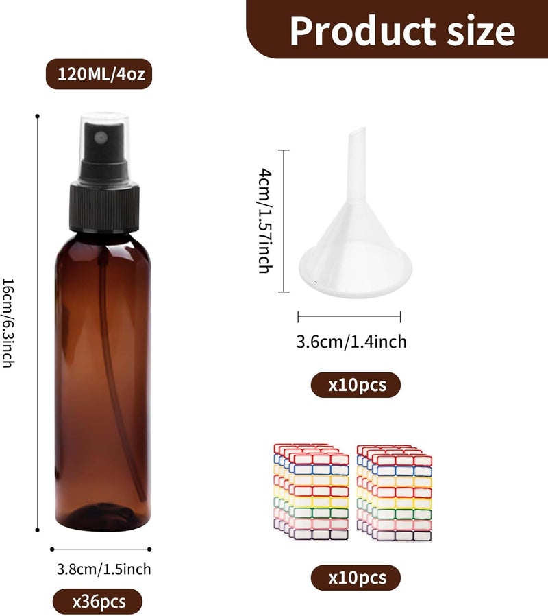 YEUIKERR 36 Pack Amber Plastic Spray Bottles 4 oz Small Spray Bottle Plastic Fine Mist Spray Empty Bottle, Amber 4 oz Spray Bottles Bulk for Travel, Essential Oils - Image 2