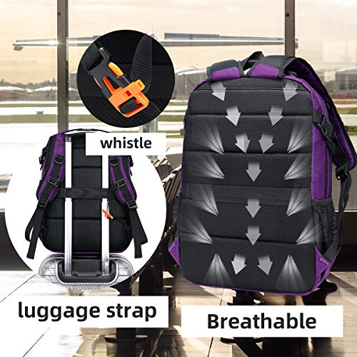 FENGDONG Durable Waterproof Travel Large Laptop Backpack 17.3 inch,College Backpack Bookbag for Men & Women Business Backpack with USB Charging Port and Headset Port Purple - Image 4