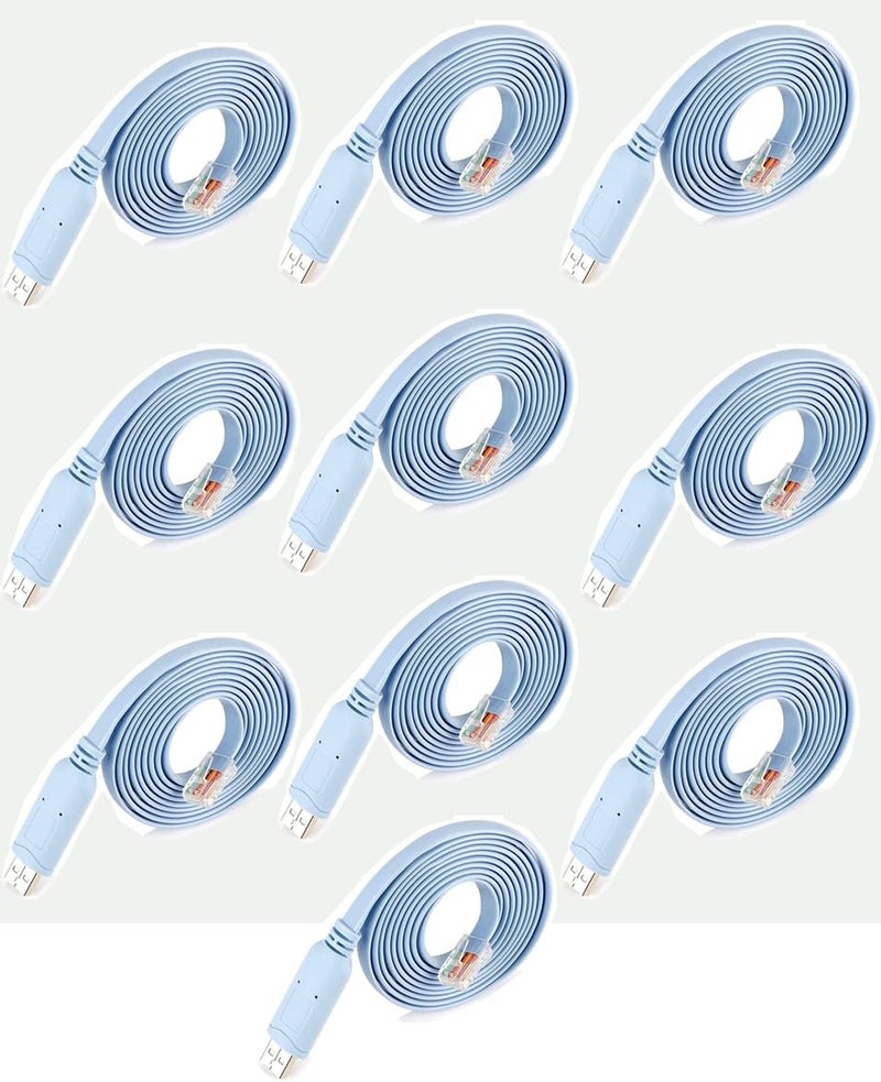 Tobo USB to RJ45 Console Cable With FTDI Chip - Compatible With Routers/Switches for Laptops in Windows (Pack of 10) TD-869C-05, Sky Blue - Image 1
