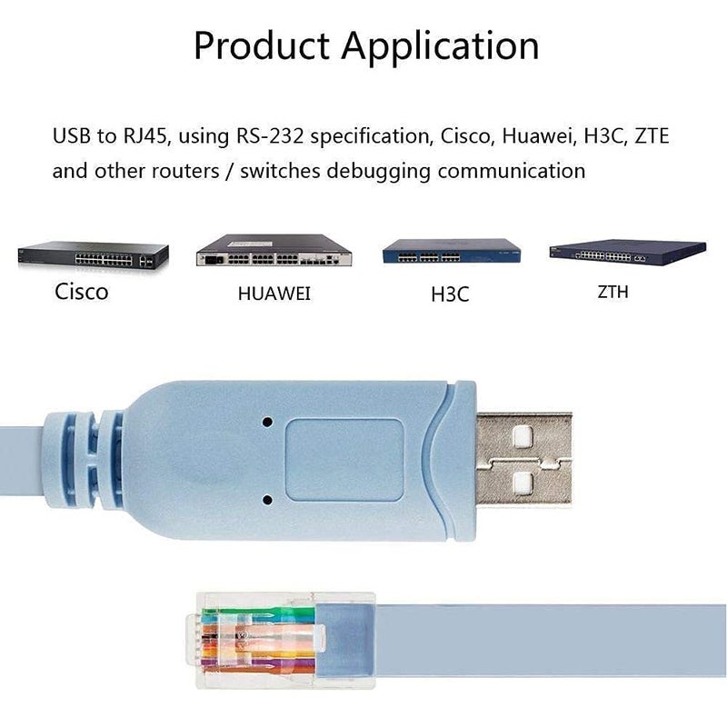 Tobo USB to RJ45 Console Cable With FTDI Chip - Compatible With Routers/Switches for Laptops in Windows (Pack of 10) TD-869C-05, Sky Blue - Image 5
