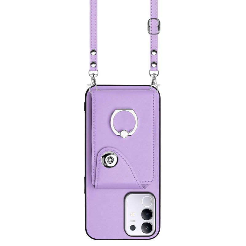 erorex For vivo Y29 4G / T4x / Y300t Organ Card Bag Ring Holder Phone Case with Long Lanyard(Purple) - Image 2