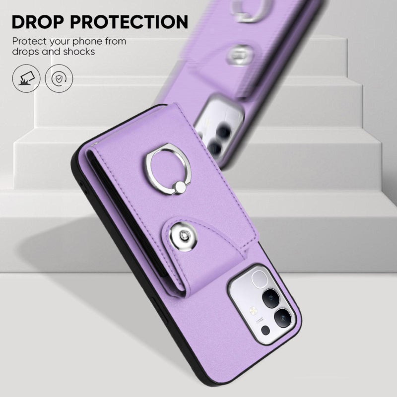 erorex For vivo Y29 4G / T4x / Y300t Organ Card Bag Ring Holder Phone Case with Long Lanyard(Purple) - Image 5