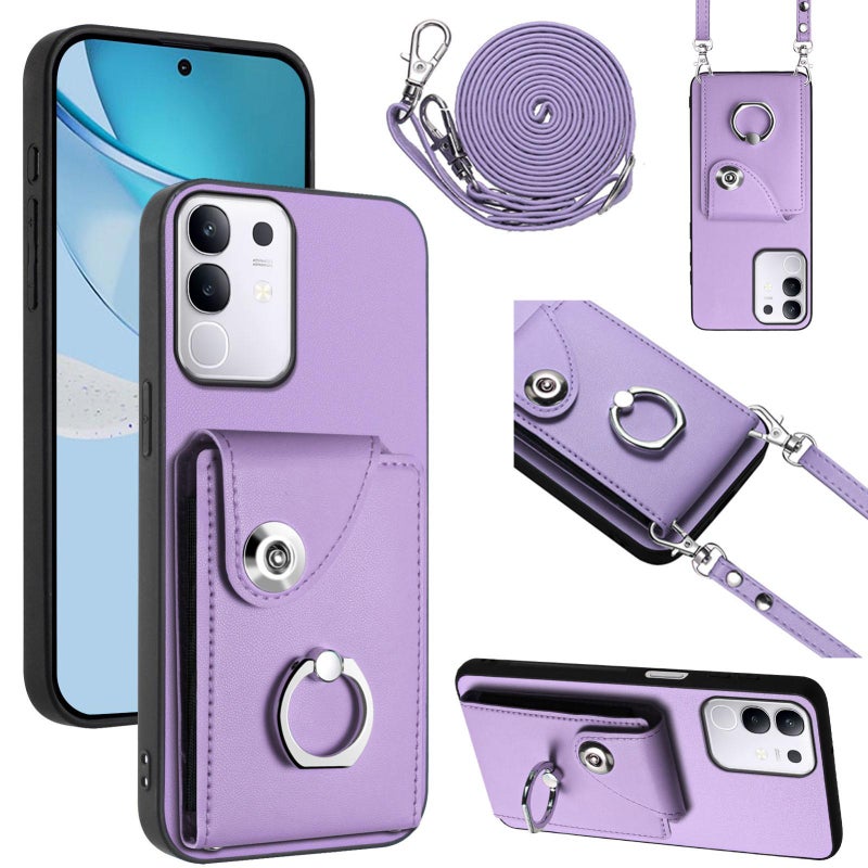 erorex For vivo Y29 4G / T4x / Y300t Organ Card Bag Ring Holder Phone Case with Long Lanyard(Purple) - Image 1