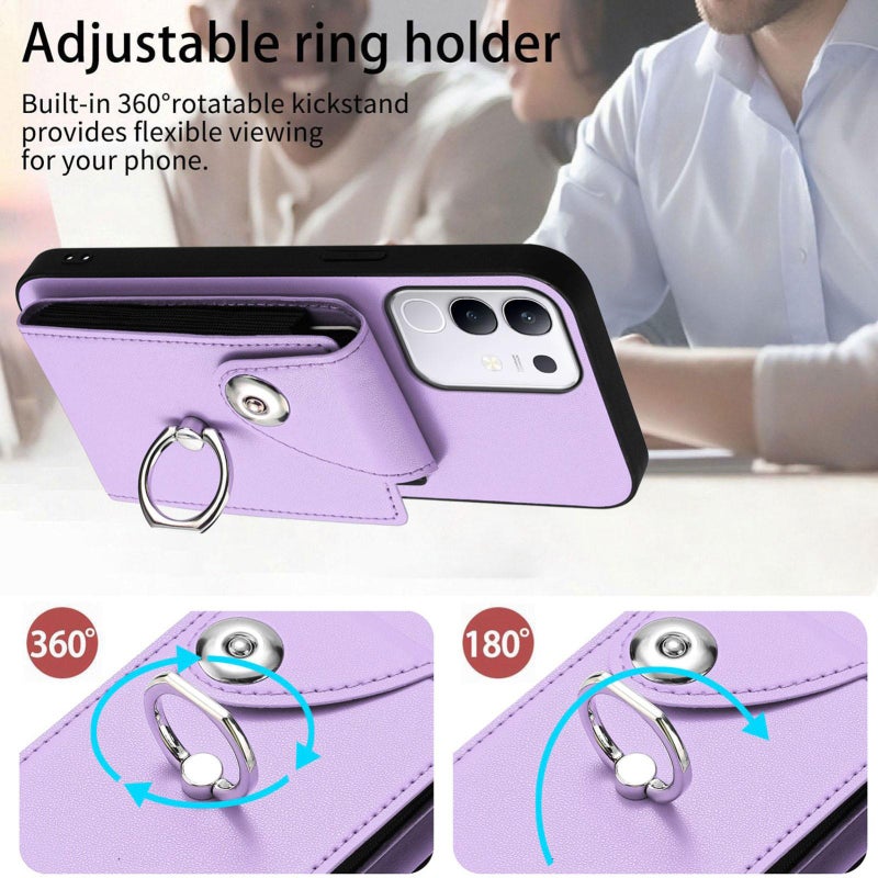 erorex For vivo Y29 4G / T4x / Y300t Organ Card Bag Ring Holder Phone Case with Long Lanyard(Purple) - Image 4