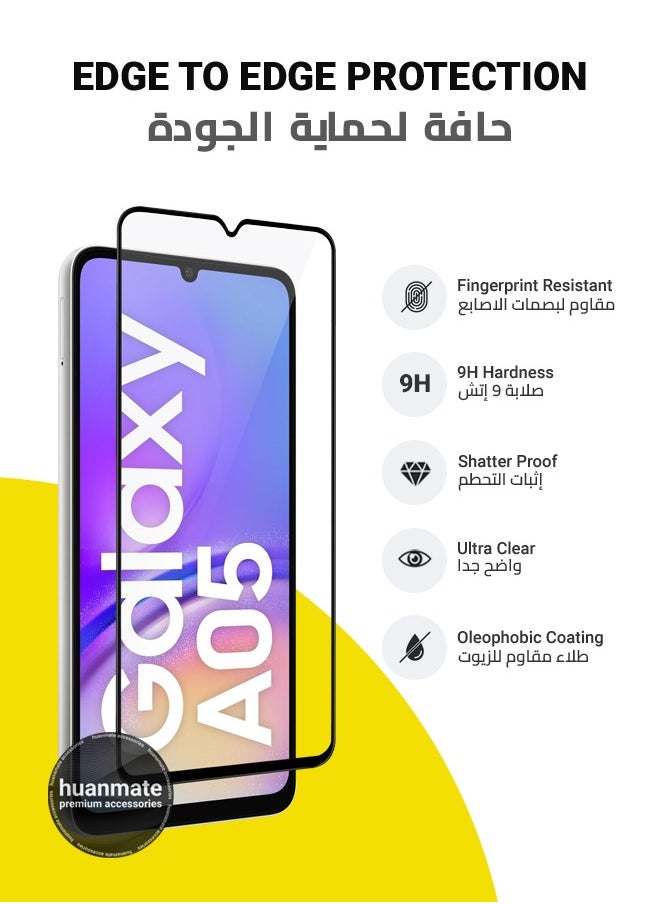 huanmate - Samsung Galaxy A05 Screen Protector – Premium Edge to Edge Tempered Glass, High Transparency, Delicate Touch, Anti-Explosion, Smooth Arc Edges, Easy Installation - Image 1