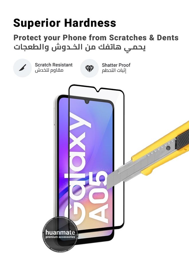 huanmate - Samsung Galaxy A05 Screen Protector – Premium Edge to Edge Tempered Glass, High Transparency, Delicate Touch, Anti-Explosion, Smooth Arc Edges, Easy Installation - Image 1