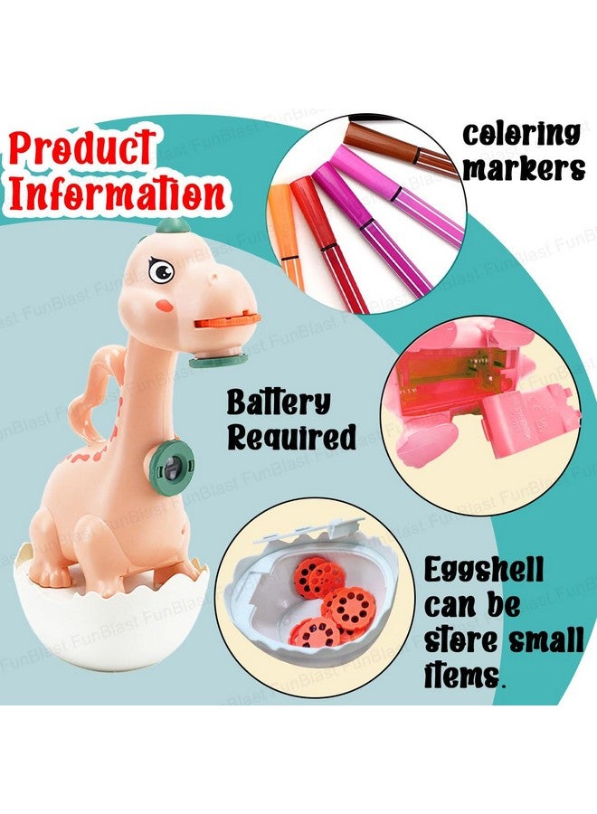 FunBlast FunBlast Dino Flashlights Projector Torch for Kids - Projection Light for Kids, Slide Projector Torch for Kids, 6 Slides with Color Markers & Reusable Canvas Coloring Kit (Pink)  - Image 3
