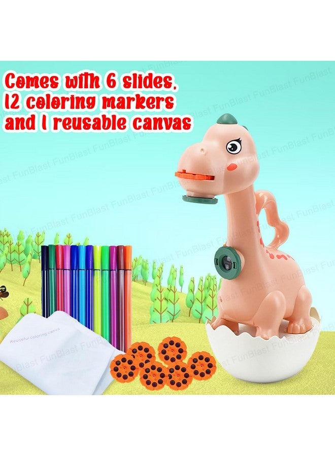 FunBlast FunBlast Dino Flashlights Projector Torch for Kids - Projection Light for Kids, Slide Projector Torch for Kids, 6 Slides with Color Markers & Reusable Canvas Coloring Kit (Pink)  - Image 4